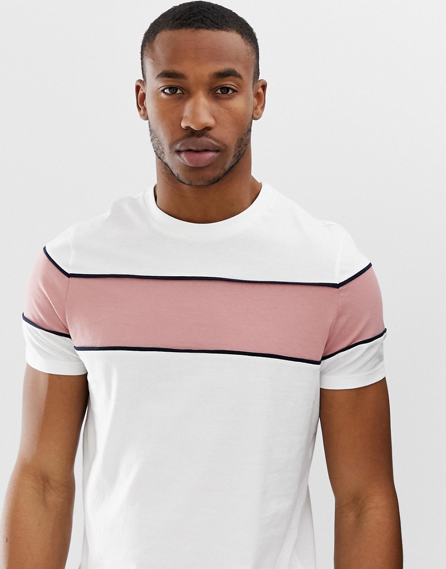 ASOS DESIGN organic t-shirt with contrast body and sleeve panel with piping in off-white