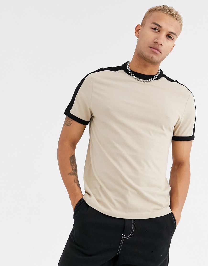ASOS DESIGN organic t-shirt with contrast shoulder panel in beige