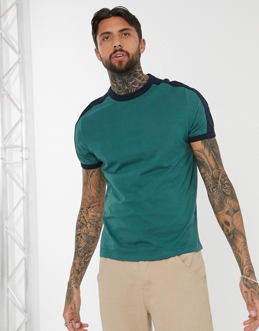 ASOS DESIGN organic t-shirt with contrast shoulder panel in green