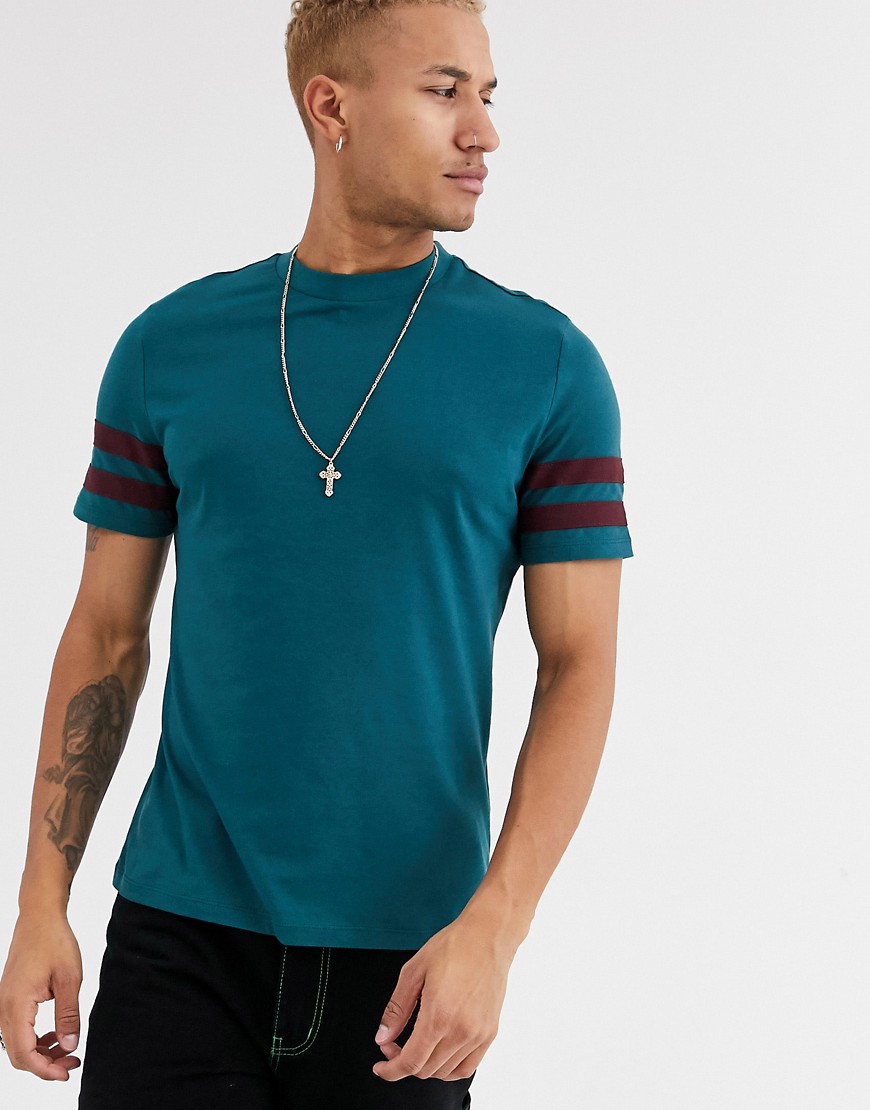 ASOS DESIGN organic t-shirt with contrast sleeve stripes-Green
