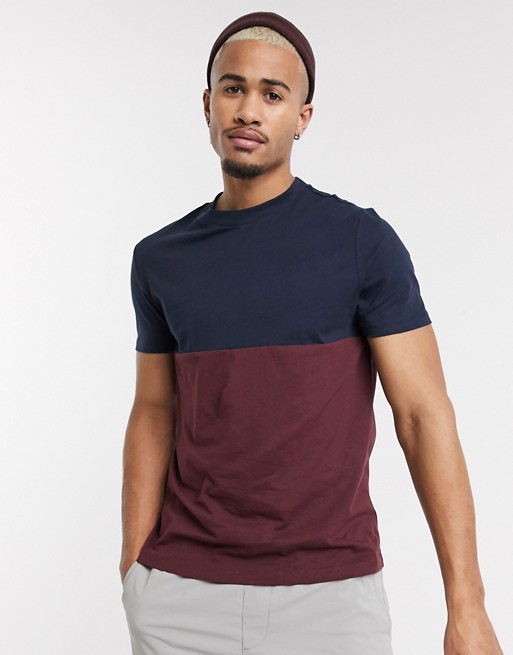 ASOS DESIGN organic t-shirt with contrast yoke in burgundy