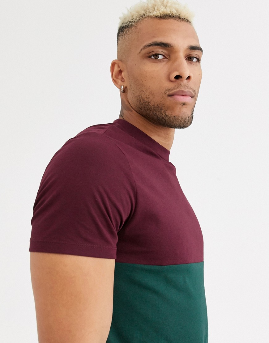 ASOS DESIGN organic t-shirt with contrast yoke in green