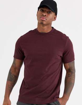 ASOS DESIGN organic t-shirt with crew neck in burgundy-Red