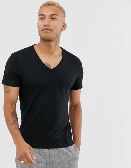 ASOS DESIGN organic t-shirt with deep v neck in black | ASOS