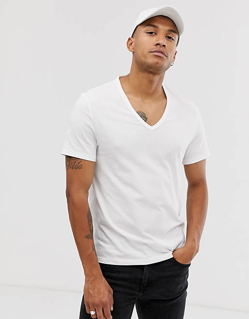 ASOS DESIGN organic t-shirt with deep v neck in white | ASOS