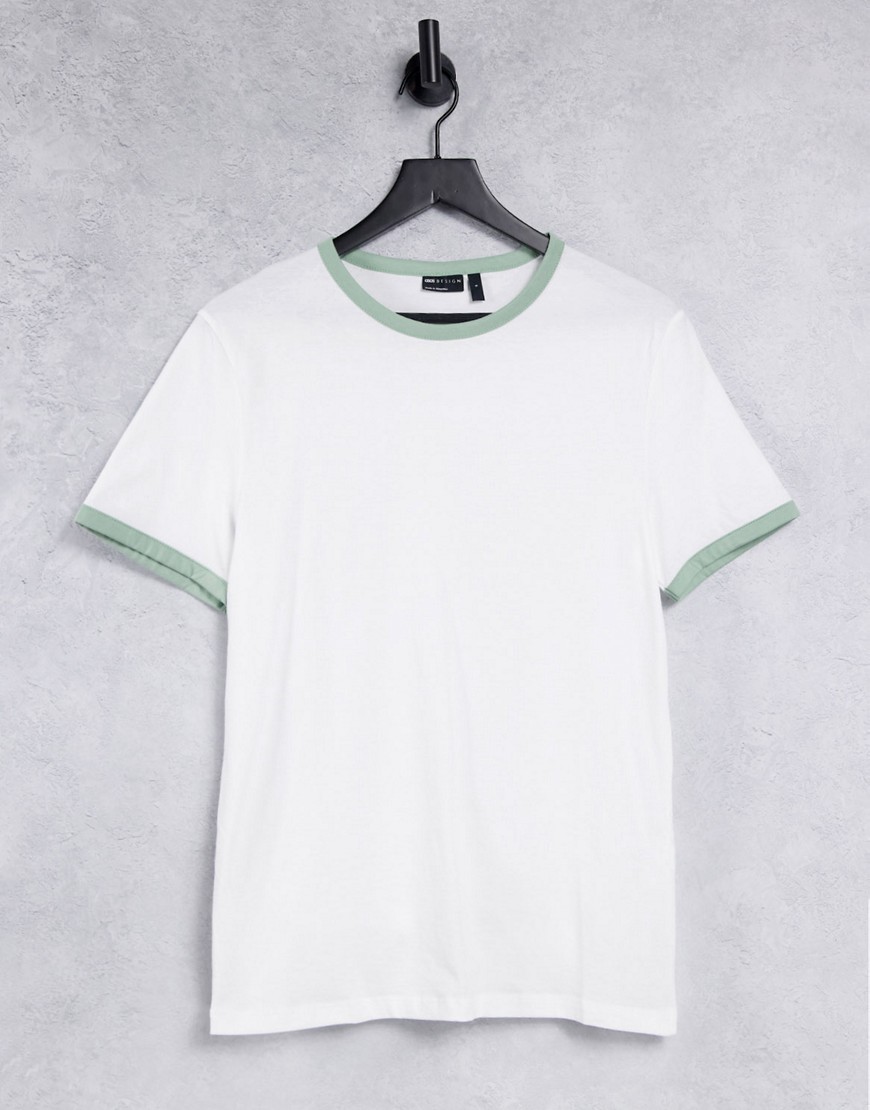 ASOS DESIGN organic T-shirt with ringer in pastel green and white-Multi