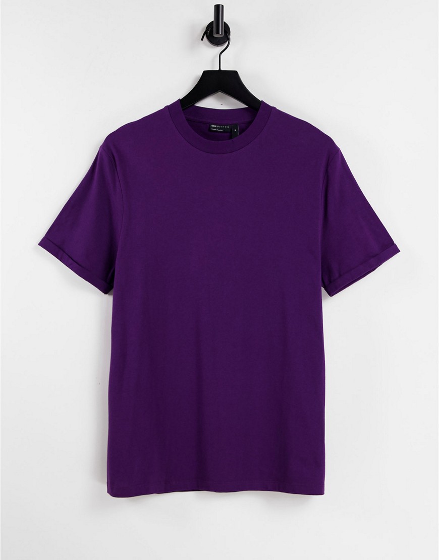 ASOS DESIGN organic t-shirt with roll sleeve in dark purple