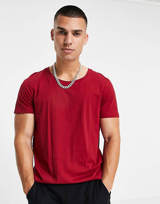 ASOS DESIGN t-shirt with scoop neck in burgundy - BURGUNDY