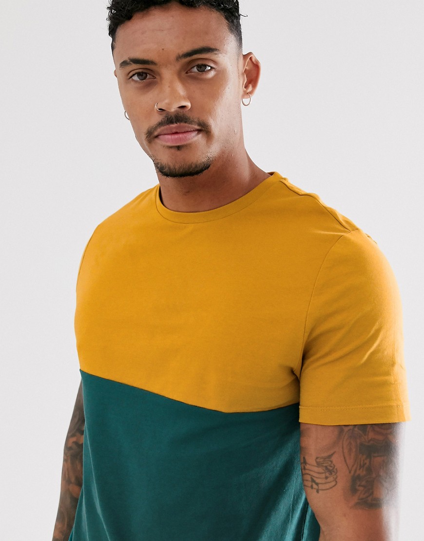 ASOS DESIGN organic t-shirt with stretch and contrast yoke in green
