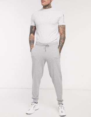 ASOS DESIGN organic tapered sweatpants in gray marl with silver zip pockets