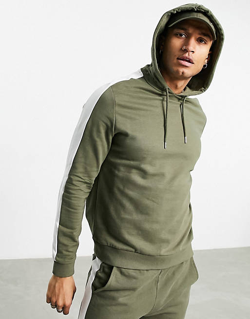 Tracksuits organic tracksuit with hoodie & side stripe in khaki 