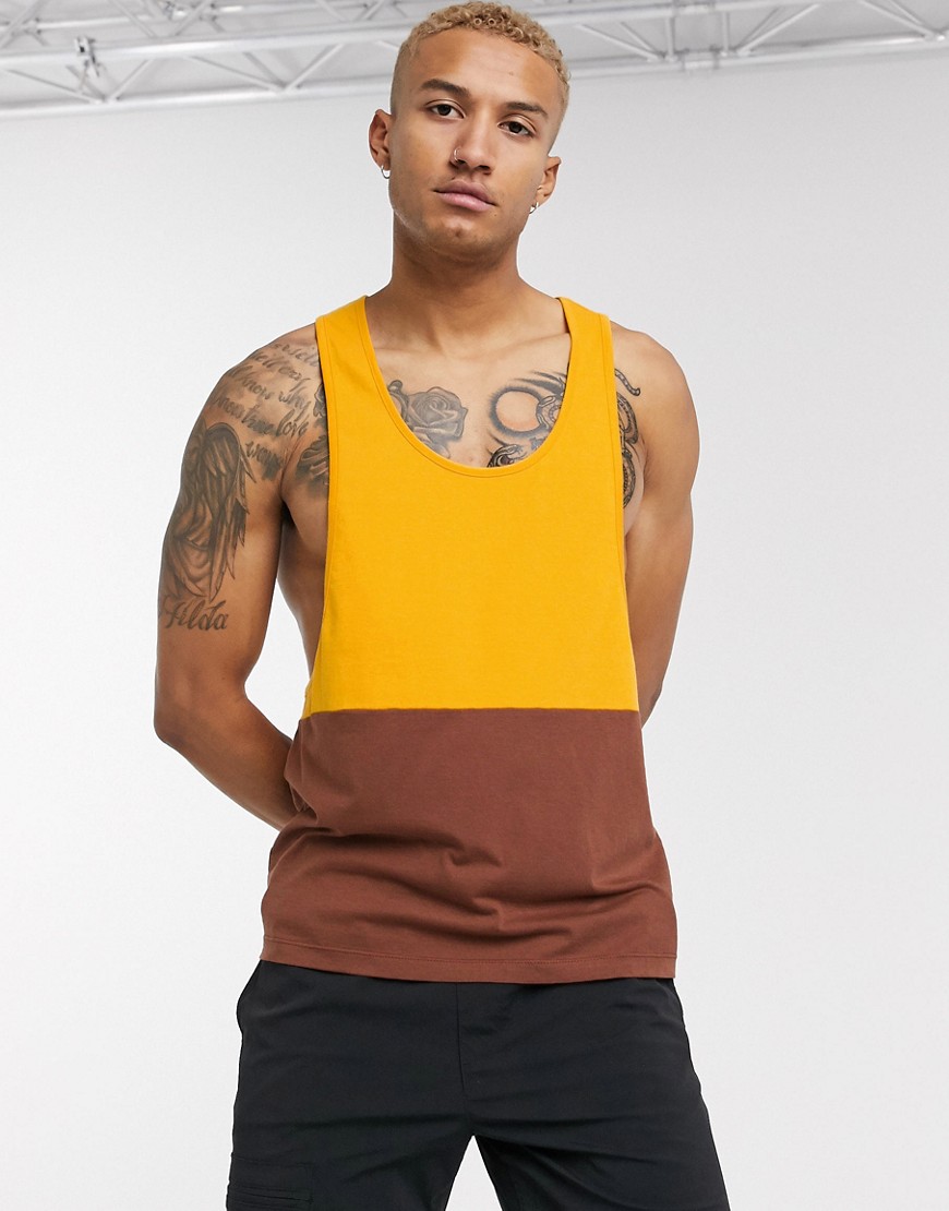 ASOS DESIGN organic vest with extreme racer back and contrast yoke in brown