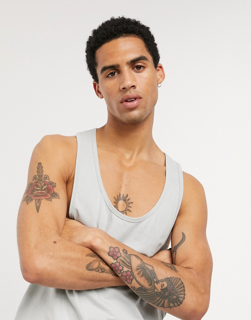 ASOS DESIGN organic vest with extreme racer back in grey
