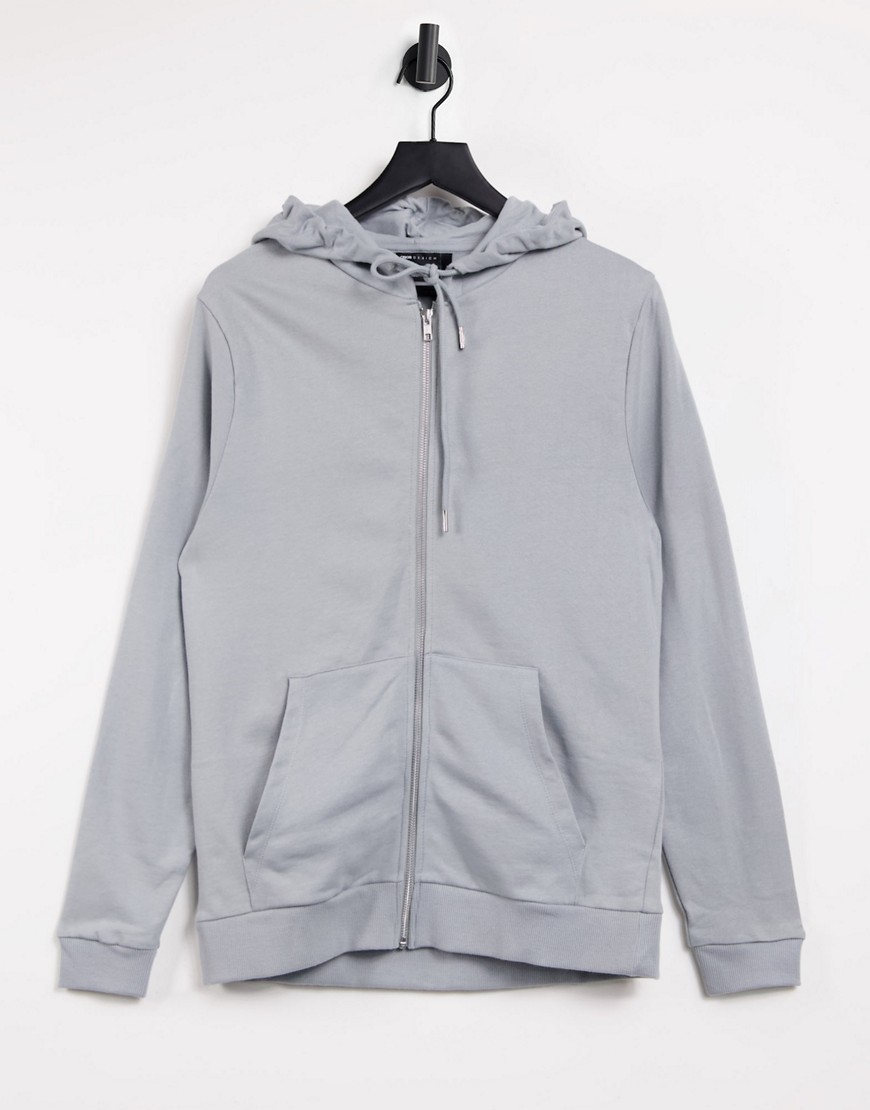 ASOS DESIGN organic zip-up hoodie in gray-Grey