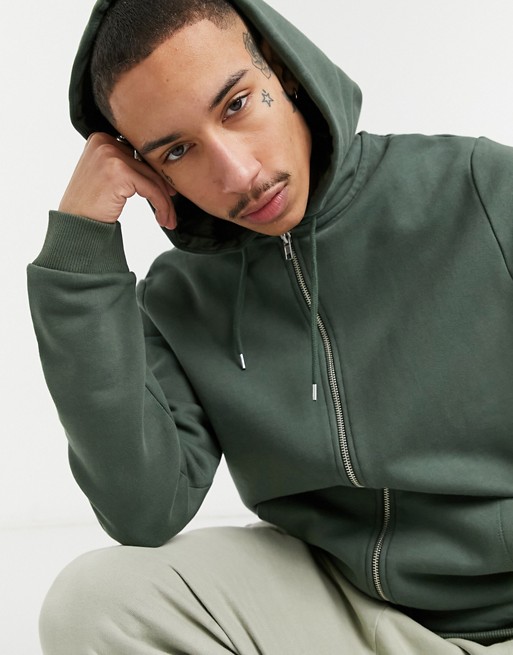 ASOS DESIGN organic zip up hoodie in green