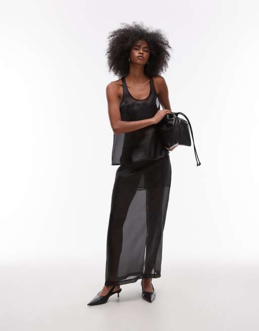 ASOS DESIGN organza scoop neck tank top in black