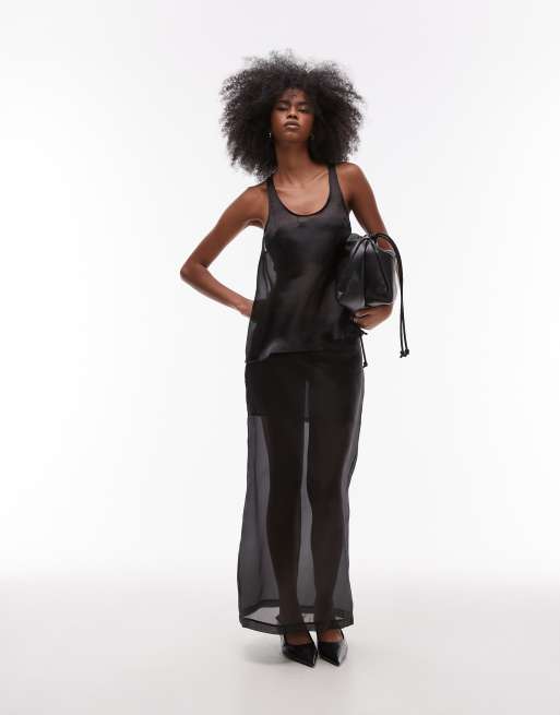 ASOS DESIGN organza sheer pencil maxi skirt in black