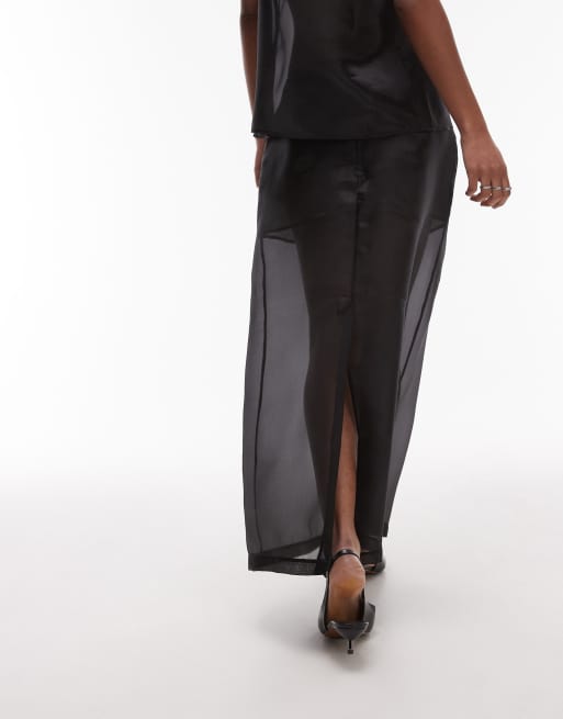 ASOS DESIGN organza sheer pencil maxi skirt in black