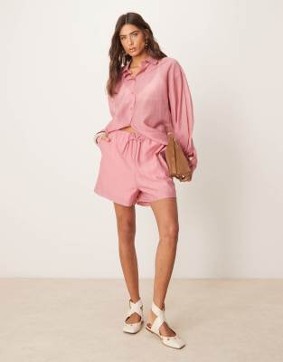 ASOS DESIGN - Organza-Shorts in Hellrosa mit Kordelzugbund, Kombiteil