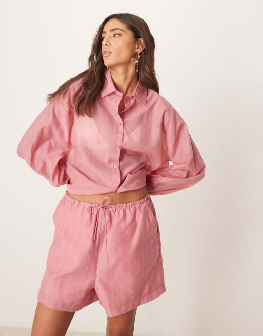 ASOS DESIGN organza tie waist shorts in light pink - part of a set, 2 of 5