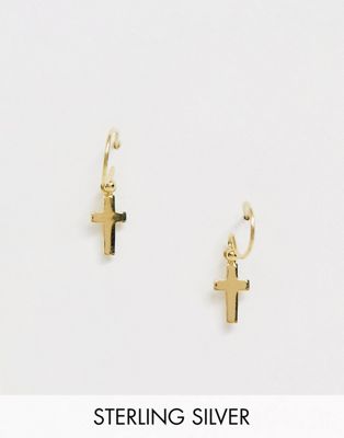 ASOS DESIGN – Örhängen i guldpläterat silver med kors