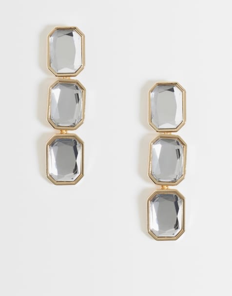 ASOS DESIGN – Örhängen med tre hängande, silverfärgade kristaller - view 1