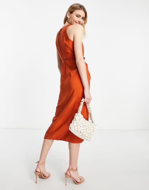 ASOS DESIGN – Origami – Rostfärgad ärmlös fodralklänning i midilängd , 2 av 4
