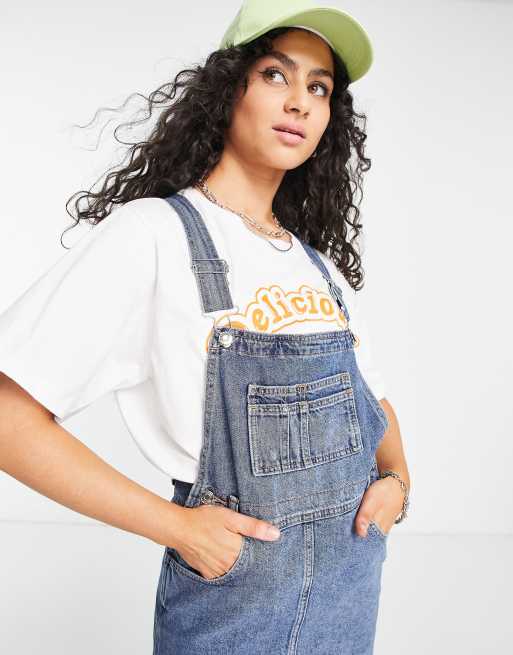 ASOS DESIGN Curve 'original' denim dungarees in midwash