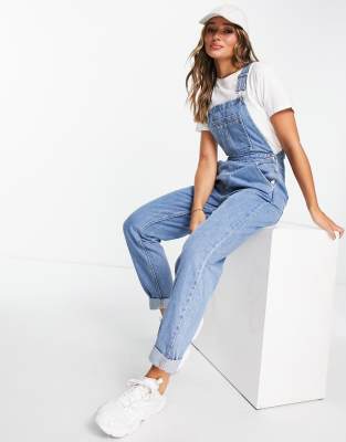 ASOS DESIGN Petite denim dungaree in mid blue