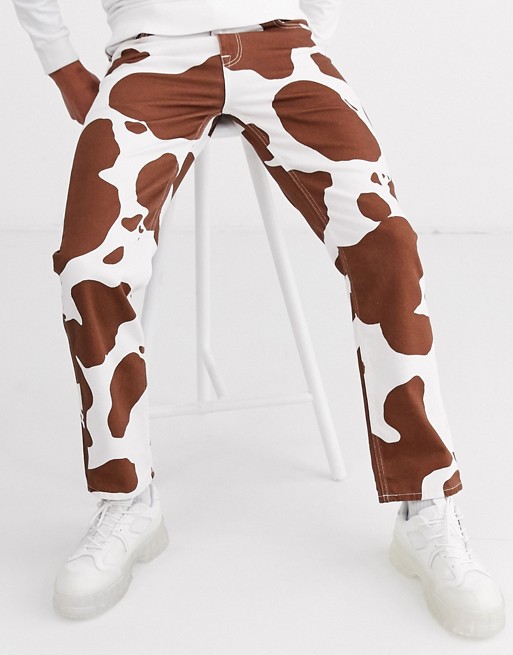ASOS DESIGN original fit worker jeans with cow print