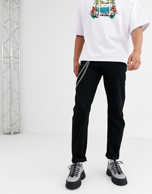 ASOS DESIGN original fit jeans in black with chain detail