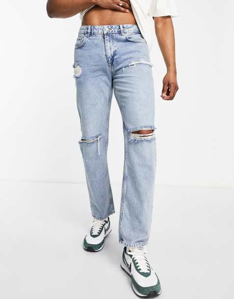 ASOS DESIGN original fit jeans in stone wash with heavy rips - view 1