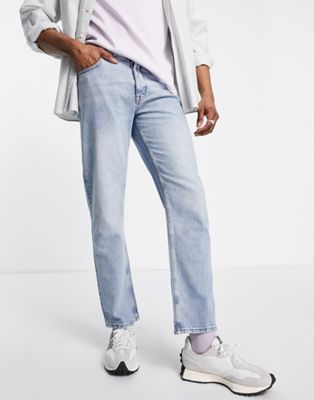 ASOS DESIGN – Original – Jeans in mittelblauer Stone-Waschung