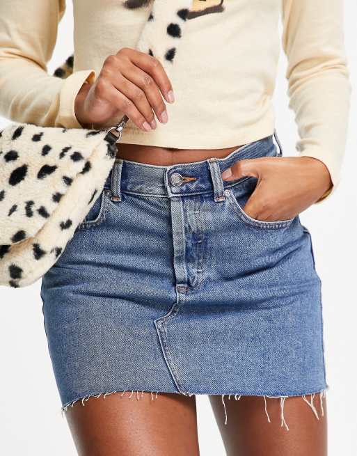 ASOS DESIGN – Original – Mini-Jeansrock in mittelblauer Waschung mit mittelhohem Bund