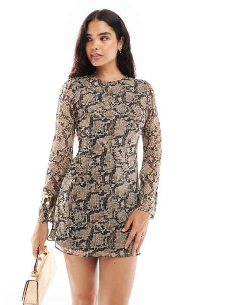 ASOS DESIGN – Ormskinnsmönstrad miniklänning i chiffong med knytning vid ärmarna - view 1