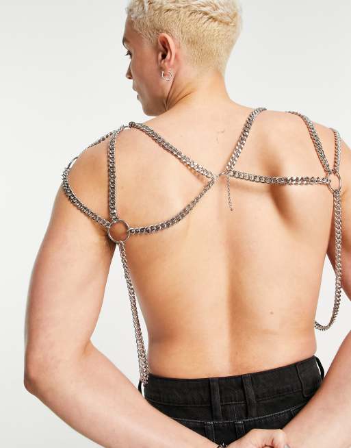 ASOS DESIGN - Ornamento per il corpo da festival con catenine color argento, 3 di 4