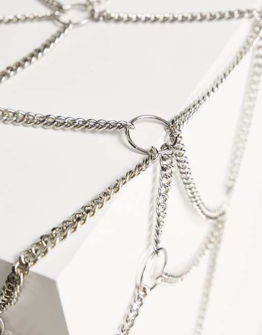 ASOS DESIGN - Ornamento per il corpo da festival con catenine color argento, 4 di 4