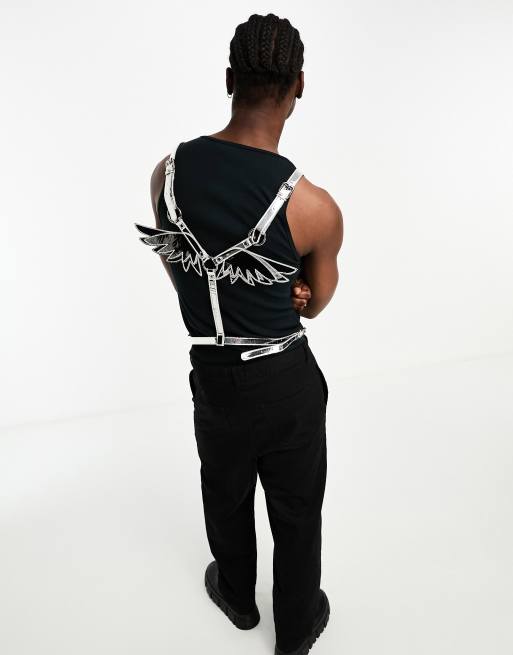 ASOS DESIGN - Ornamento per il corpo in pelle sintetica argento con ali