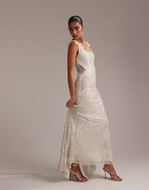 ASOS DESIGN ornate crystal embellished square neck maxi wedding dress