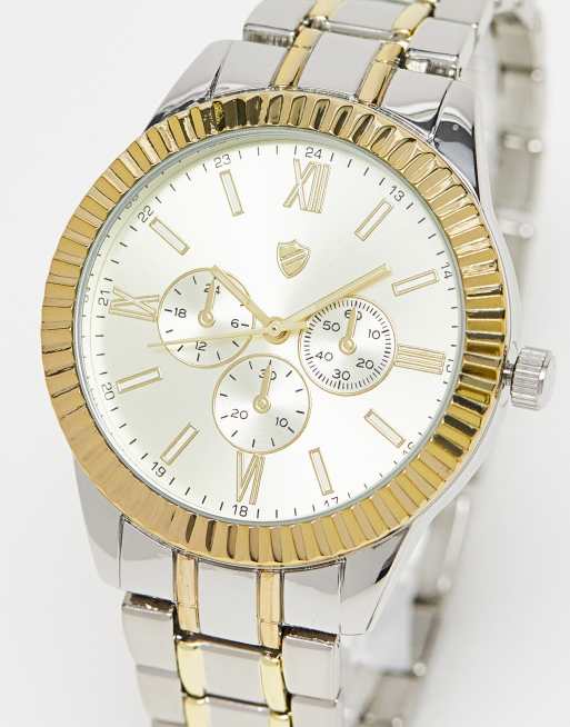 ASOS DESIGN - Orologio bracciale argentato con quadrante color oro