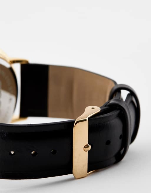 ASOS DESIGN - Orologio classico con dettagli oro e cinturino nero in pelle sintetica, 4 di 4