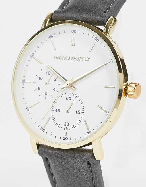ASOS DESIGN - Orologio classico grigio con dettagli oro