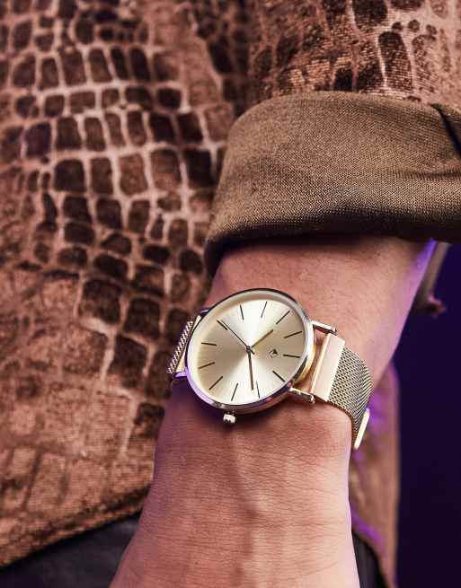 ASOS DESIGN - Orologio classico unisex in acciaio inossidabile color oro con cinturino a rete magnetico 