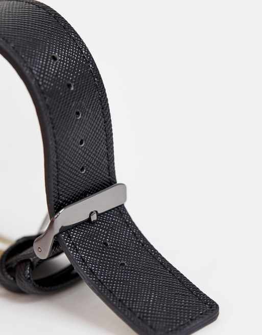 ASOS DESIGN - Orologio nero classico con sottoquadranti grigio piombo e cinturino in pelle saffiano, 4 di 4