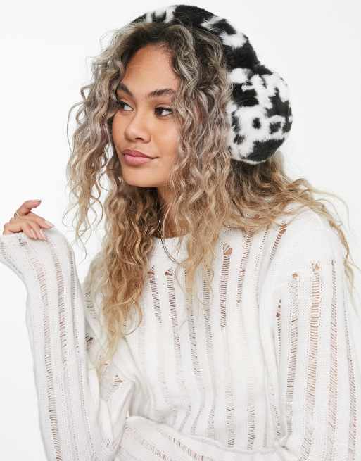 ASOS DESIGN – Öronmuffar i pälsimitation med vitt brus-tryck 