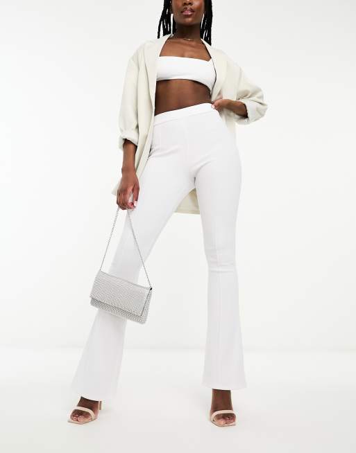 ASOS DESIGN ottoman rib kick flare pants in white