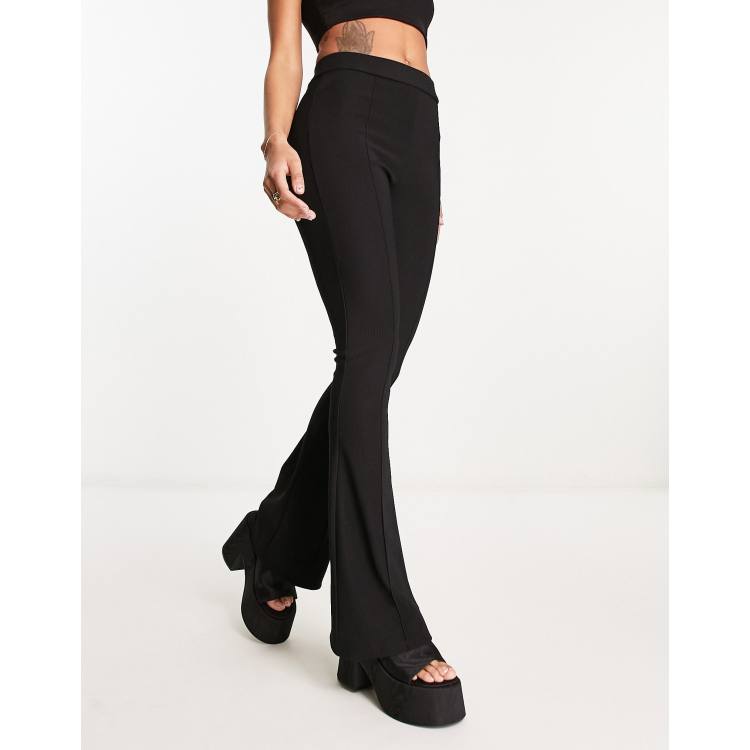 ASOS DESIGN ottoman rib kick flare trouser in black