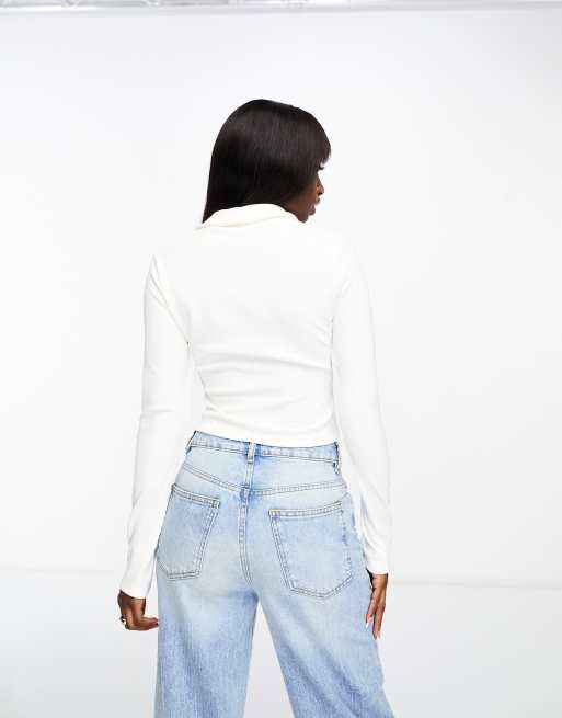 ASOS DESIGN Ottoman rib shirt with double ended zip in white, 4 of 4