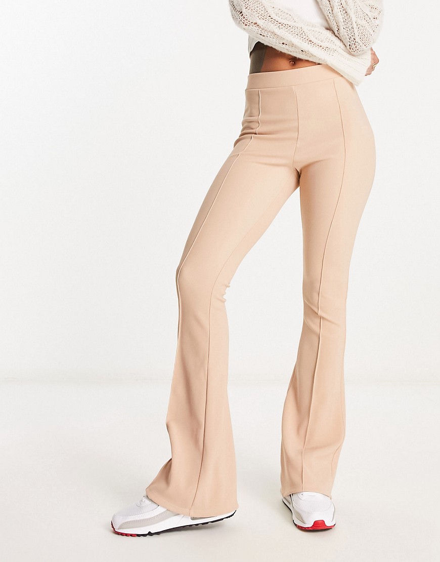 Asos Design Ottoman Ribbed Kick Flare Pants In Stone-neutral