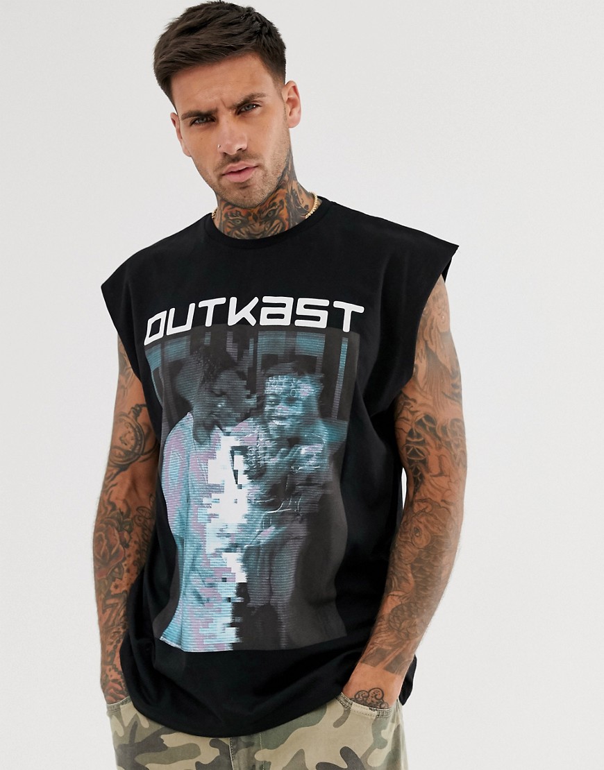 ASOS DESIGN - Outkast - T-shirt oversize senza maniche-Nero